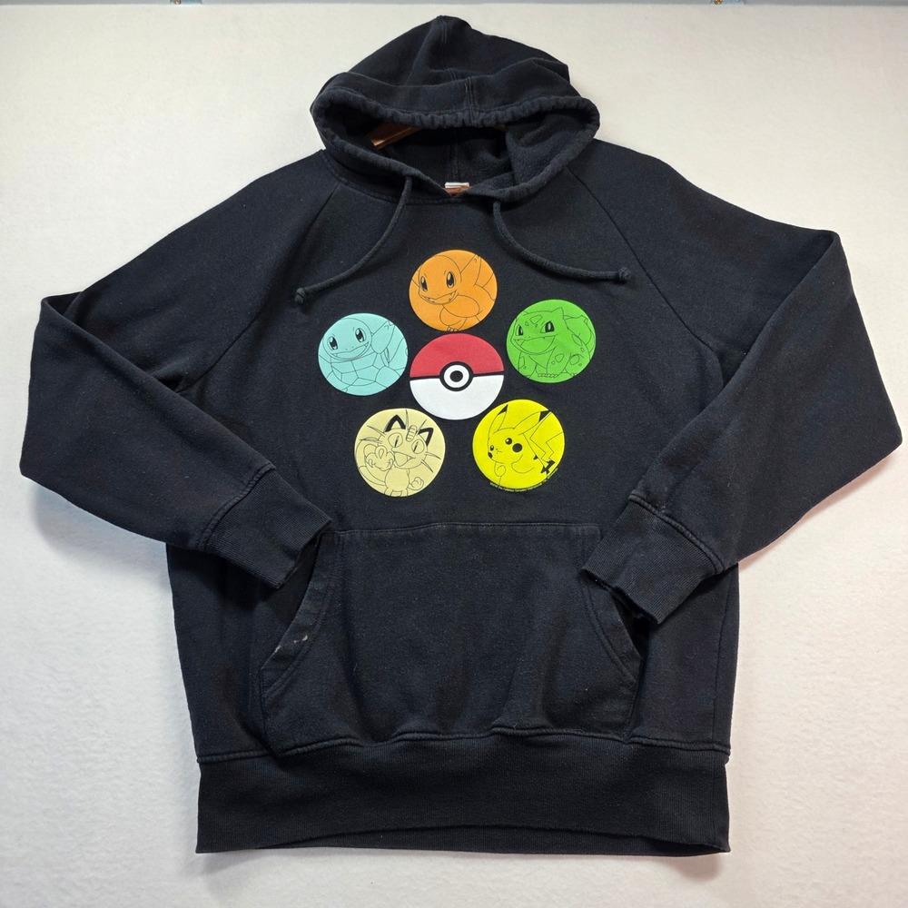 Pokemon Men's Hoodie M Pokeball Pikachu Squirtle Bulbasaur Charmander Meowth